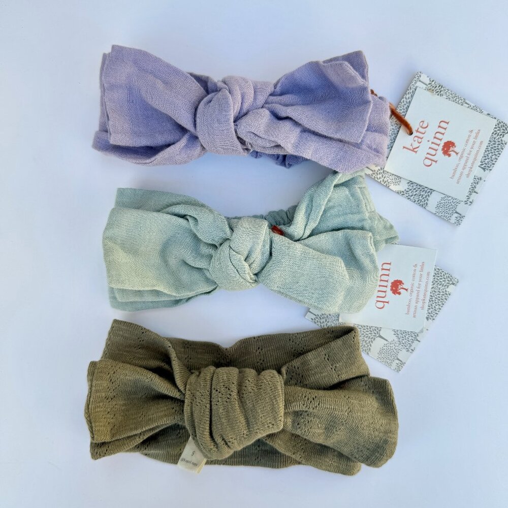 Kate Quinn Head Bow Set | Jersey & Pointelle Knit, 3-Pack | Lilac, Sage & Olive